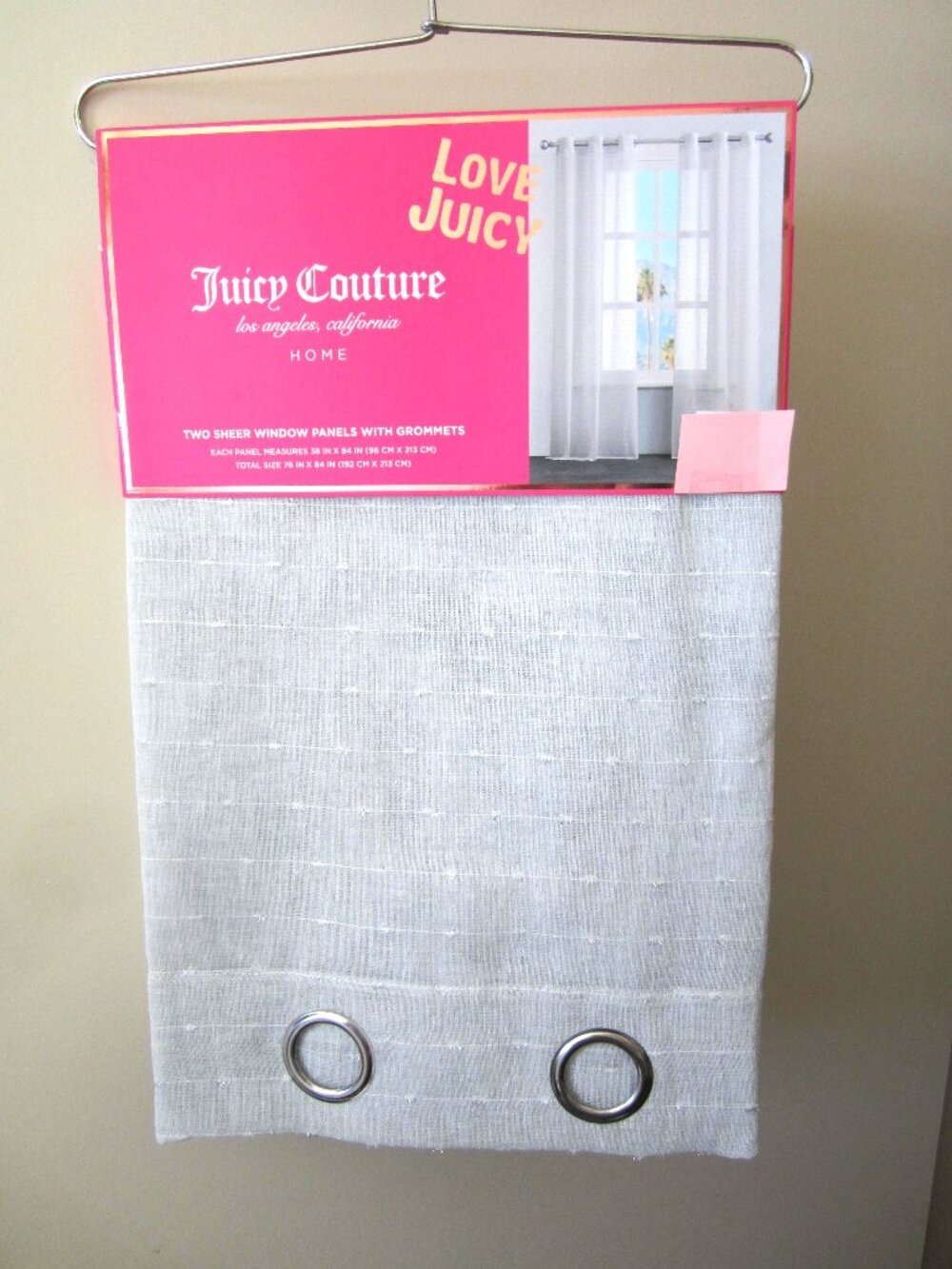 Juicy Couture Two Sheer Windows Panels With Grommets Curtain Light Grey, NEW
